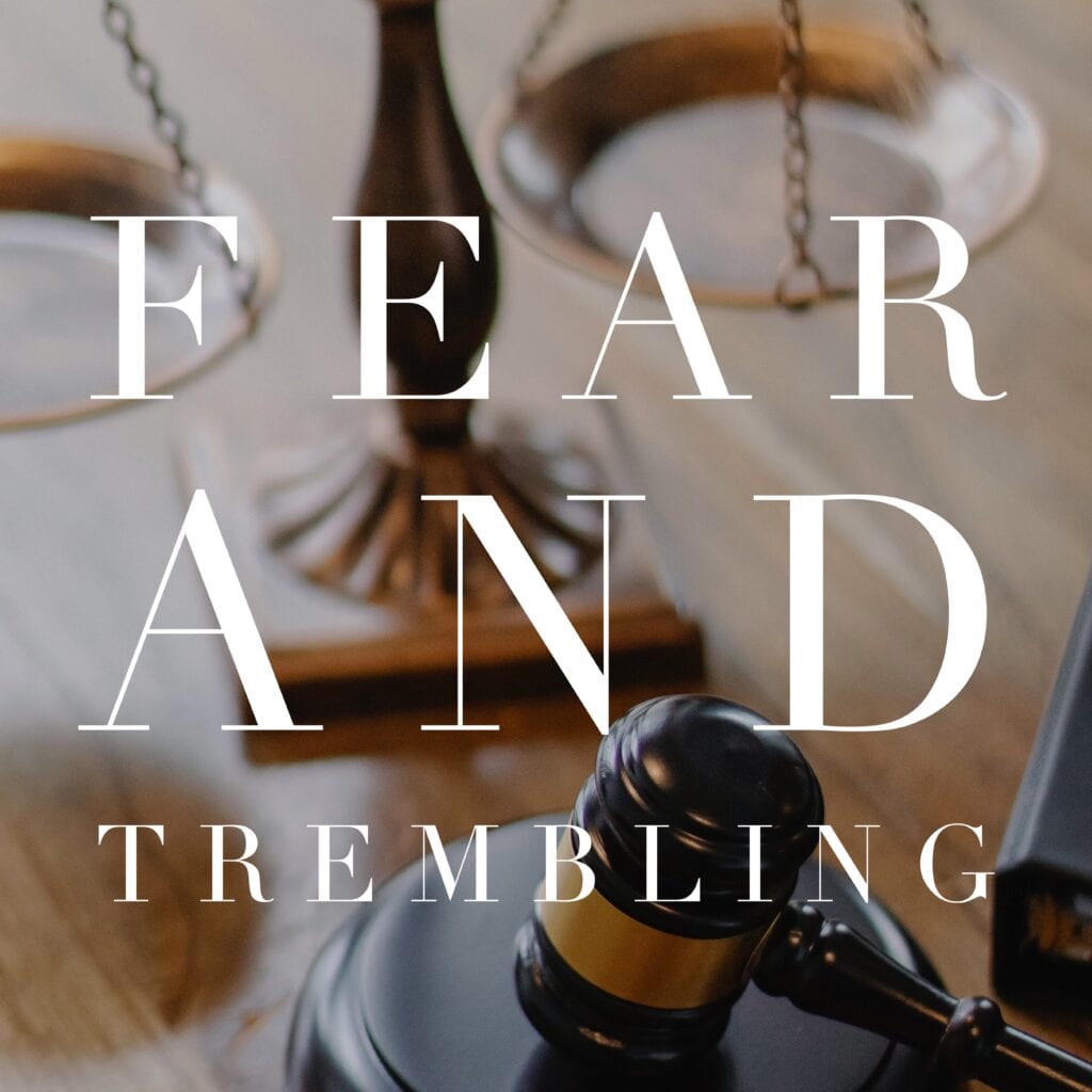 a poster saying FEAR AND TREMBLING